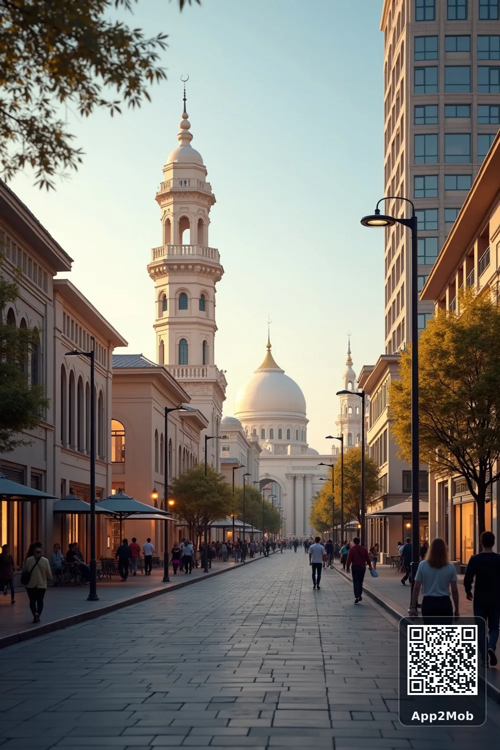 Islamic visual of Adelaide, Australia, with mosque-inspired architecture for Adelaide prayer times and qibla direction
