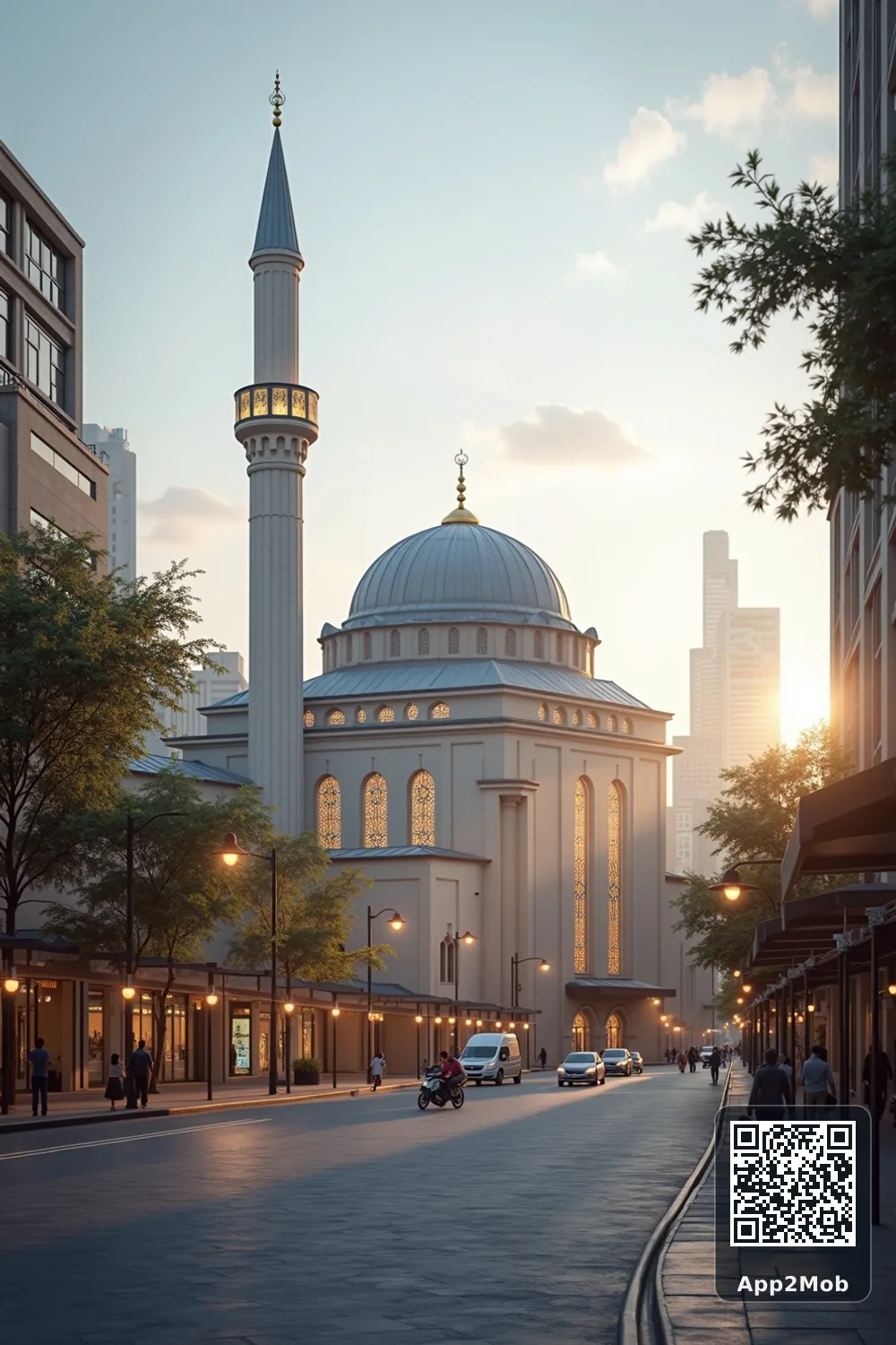 Islamic visual of Brisbane, Australia, with mosque-inspired architecture for Brisbane prayer times and qibla direction