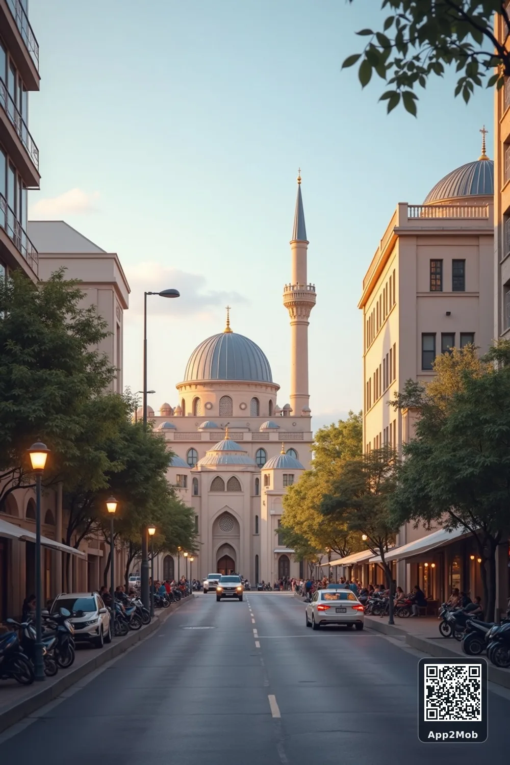 Islamic visual of Canberra, Australia, with mosque-inspired architecture for Canberra prayer times and qibla direction