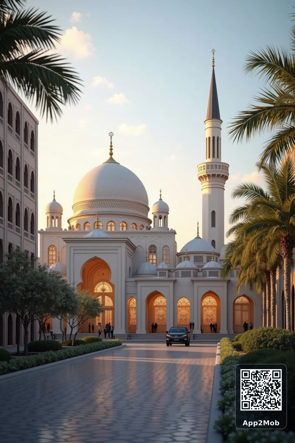 Islamic visual of Gold Coast, Australia, with mosque-inspired architecture for Gold Coast prayer times and qibla direction