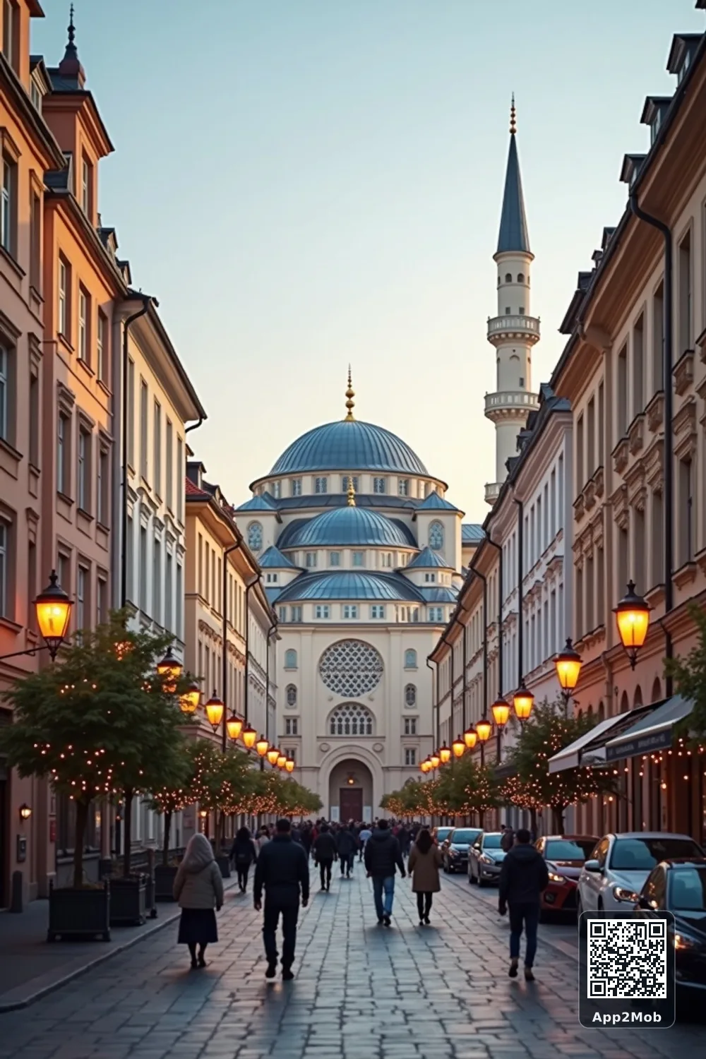 Islamic visual of Graz, Austria, with mosque-inspired architecture for Graz prayer times and qibla direction