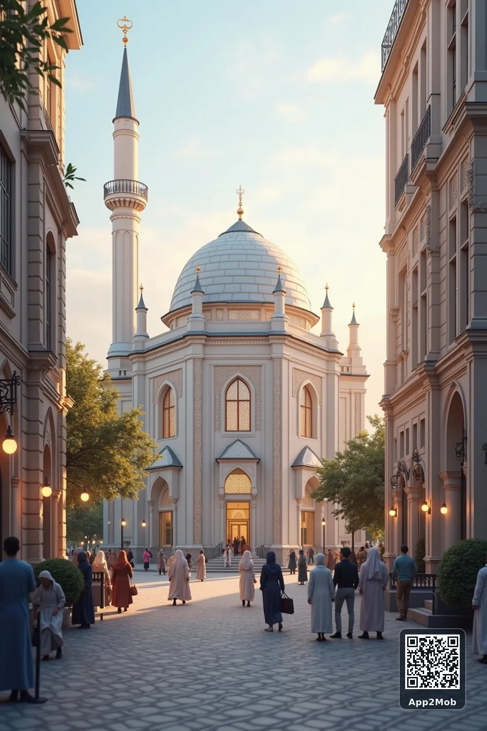 Islamic visual of Minsk, Belarus, with mosque-inspired architecture for Minsk prayer times and qibla direction