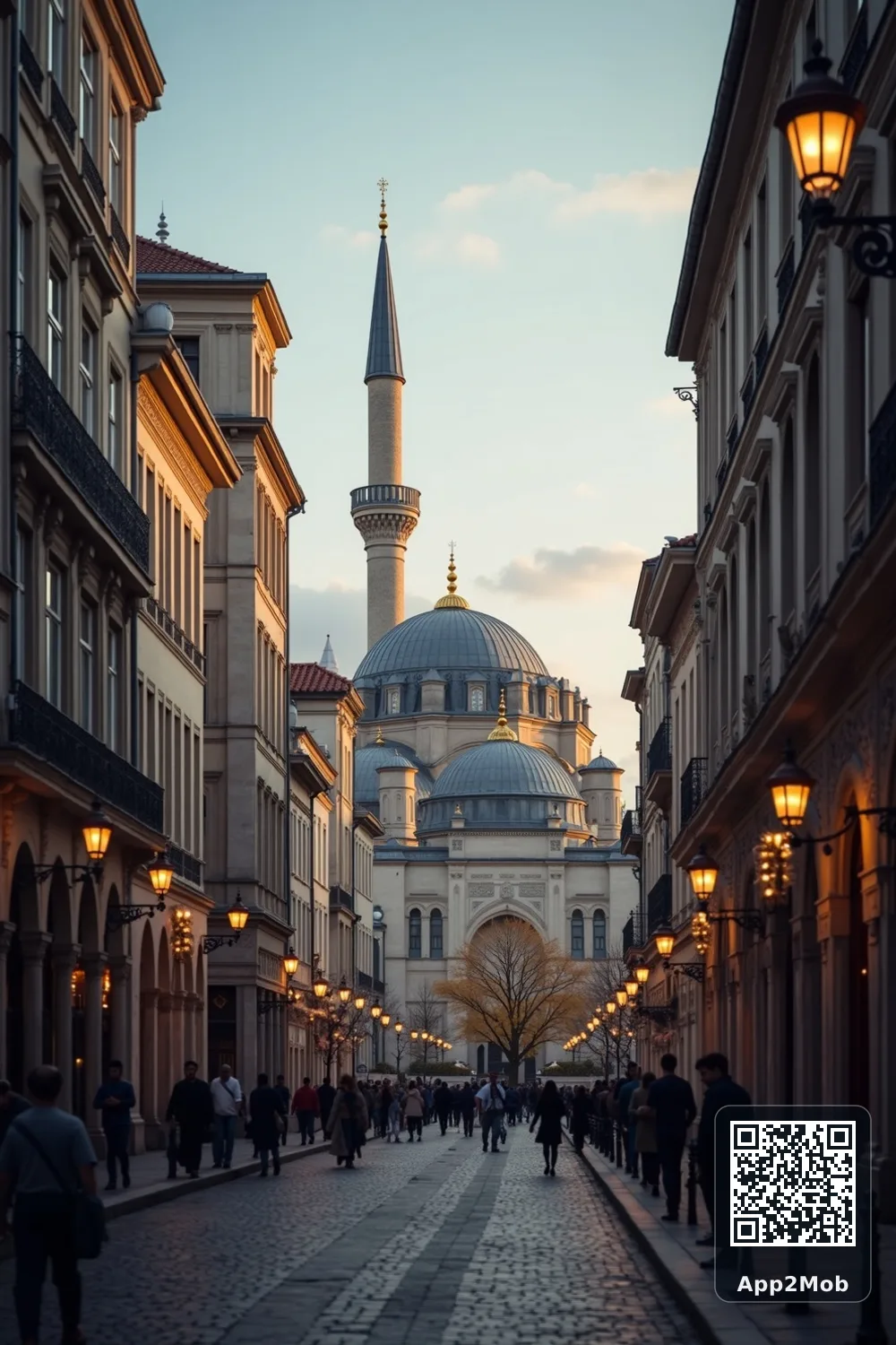 Islamic visual of Brussels, Belgium, with mosque-inspired architecture for Brussels prayer times and qibla direction