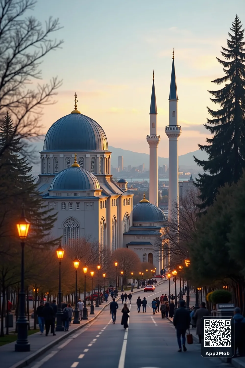 Islamic visual of Vancouver, Canada, with mosque-inspired architecture for Vancouver prayer times and qibla direction