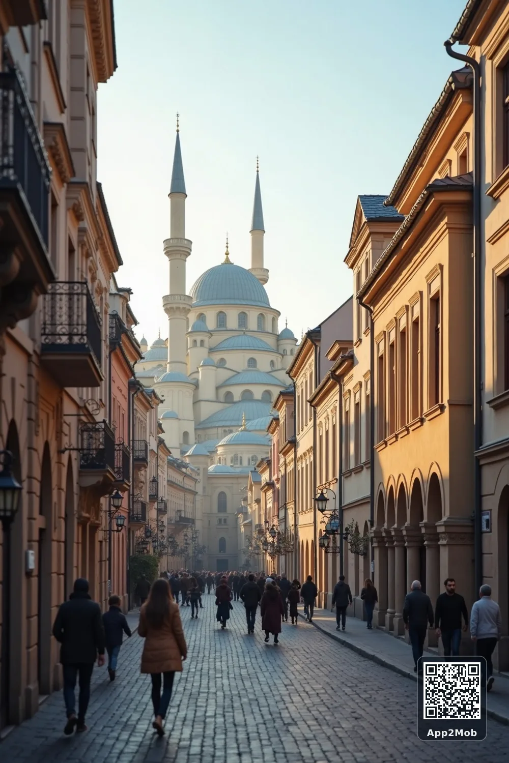 Islamic visual of Prague, Czechia, with mosque-inspired architecture for Prague prayer times and qibla direction