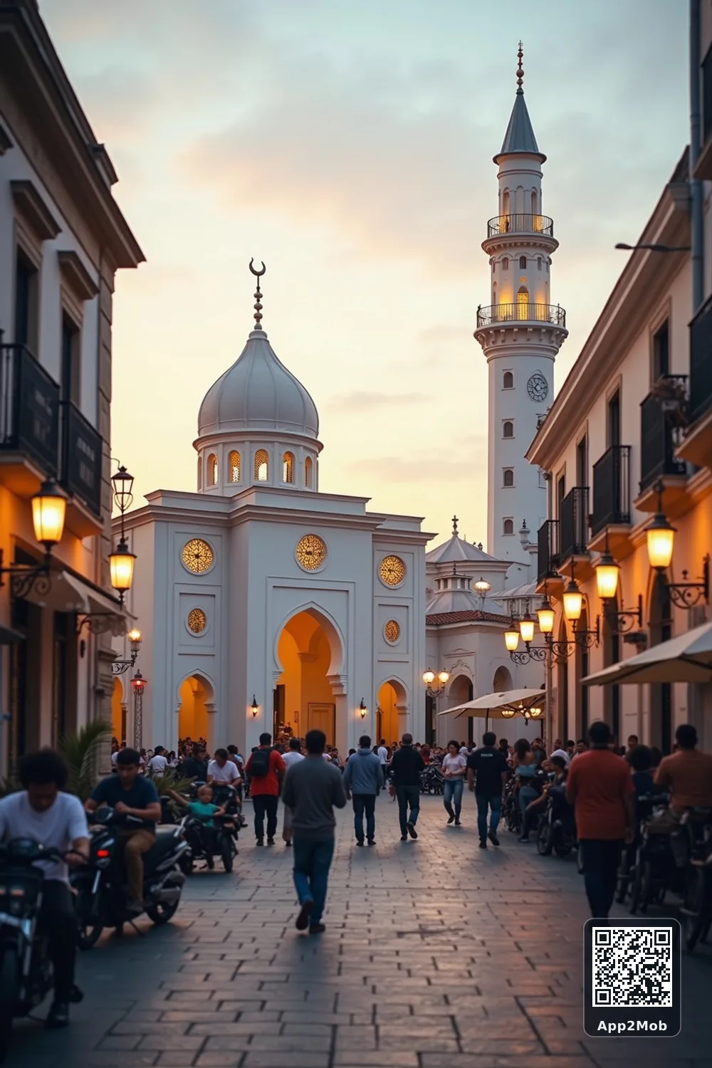 Islamic visual of Quito, Ecuador, with mosque-inspired architecture for Quito prayer times and qibla direction