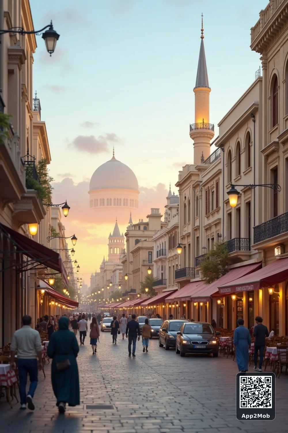Islamic visual of Alexandria, Egypt, with mosque-inspired architecture for Alexandria prayer times and qibla direction