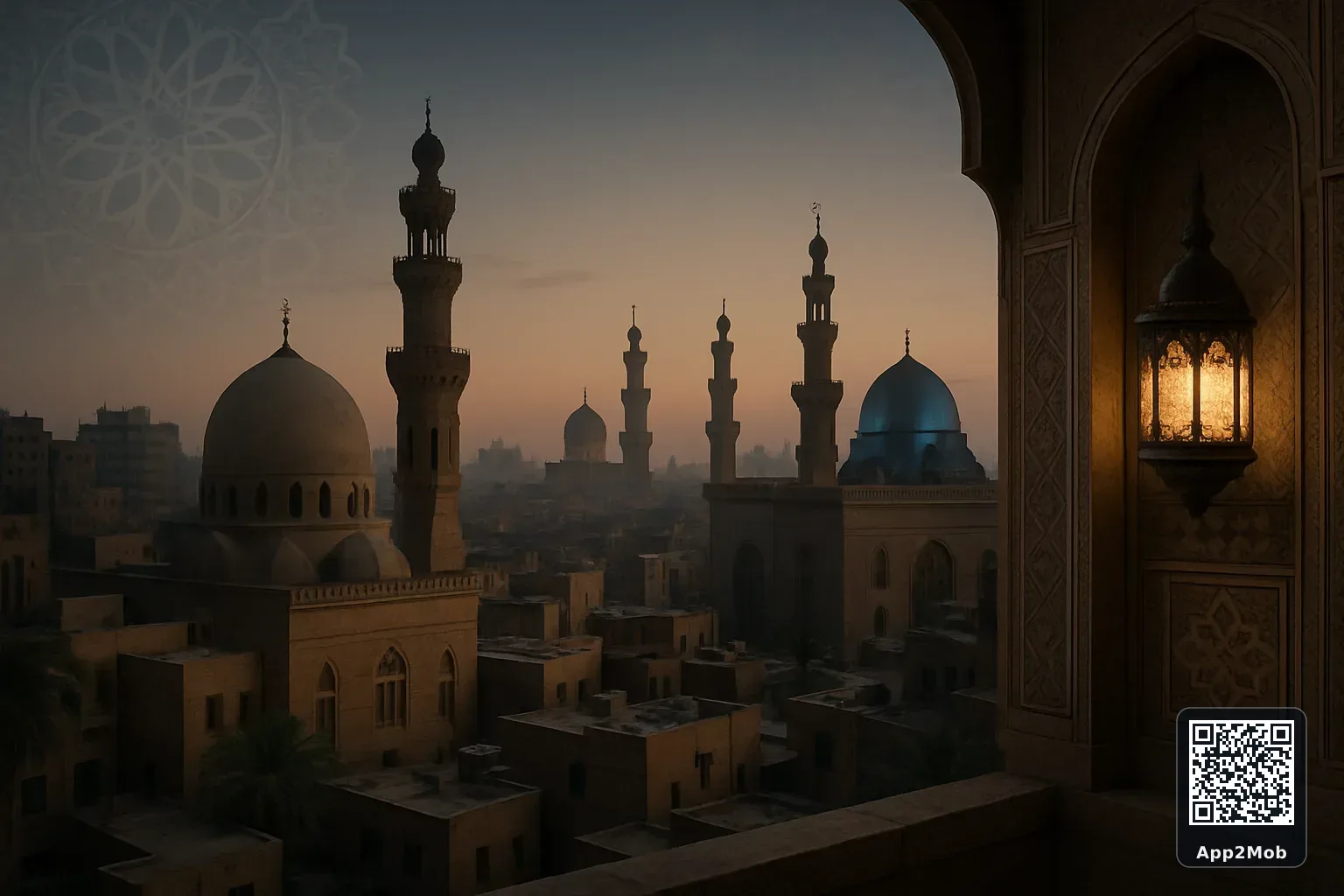 Cairo city skyline with Islamic architecture representing prayer times and qibla direction in Egypt