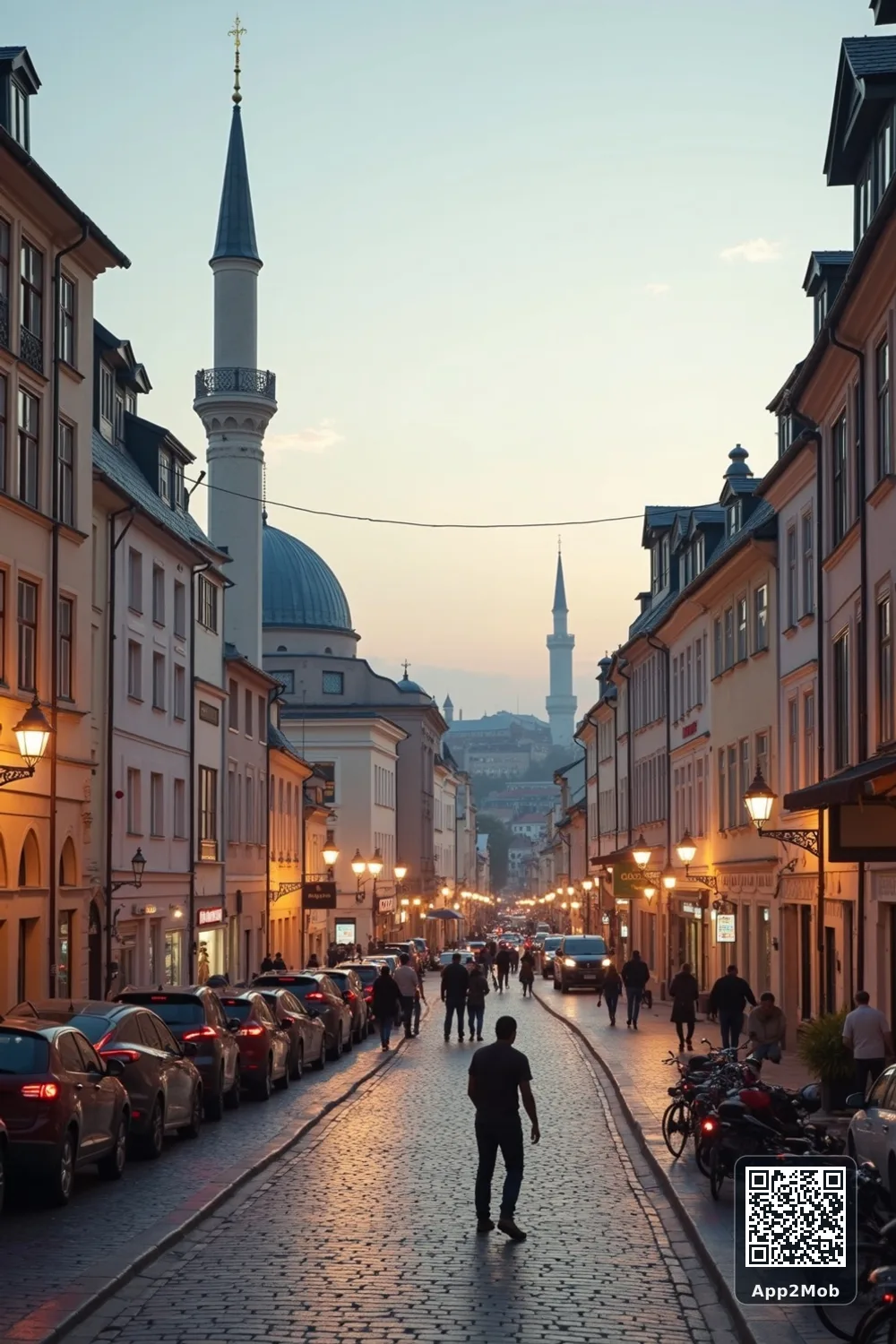 صورة إسلامية لمدينة تالين في إستونيا مع مواقيت الصلاة واتجاه القبلة