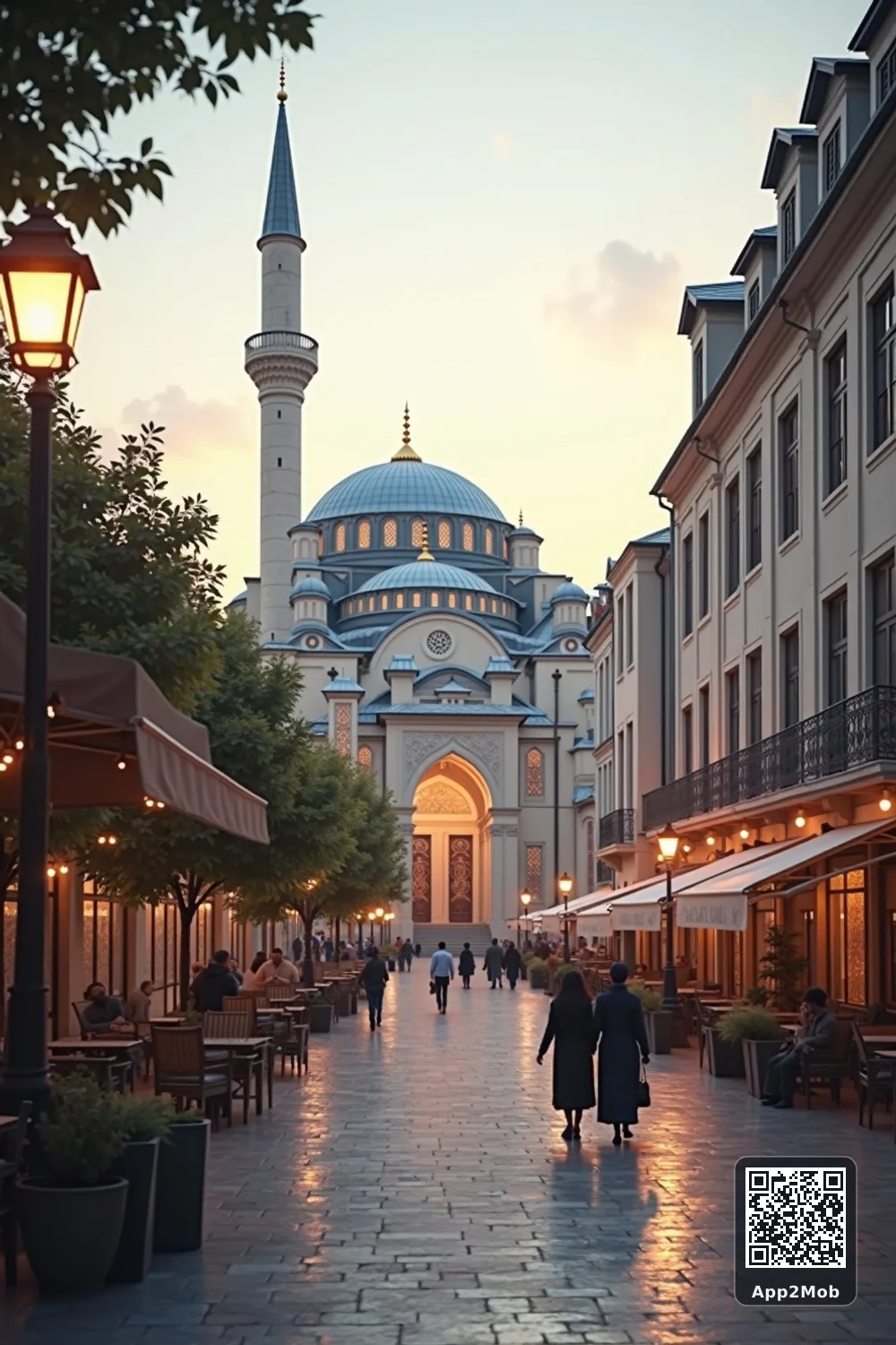 صورة إسلامية لمدينة تبليسي في جورجيا مع مواقيت الصلاة واتجاه القبلة