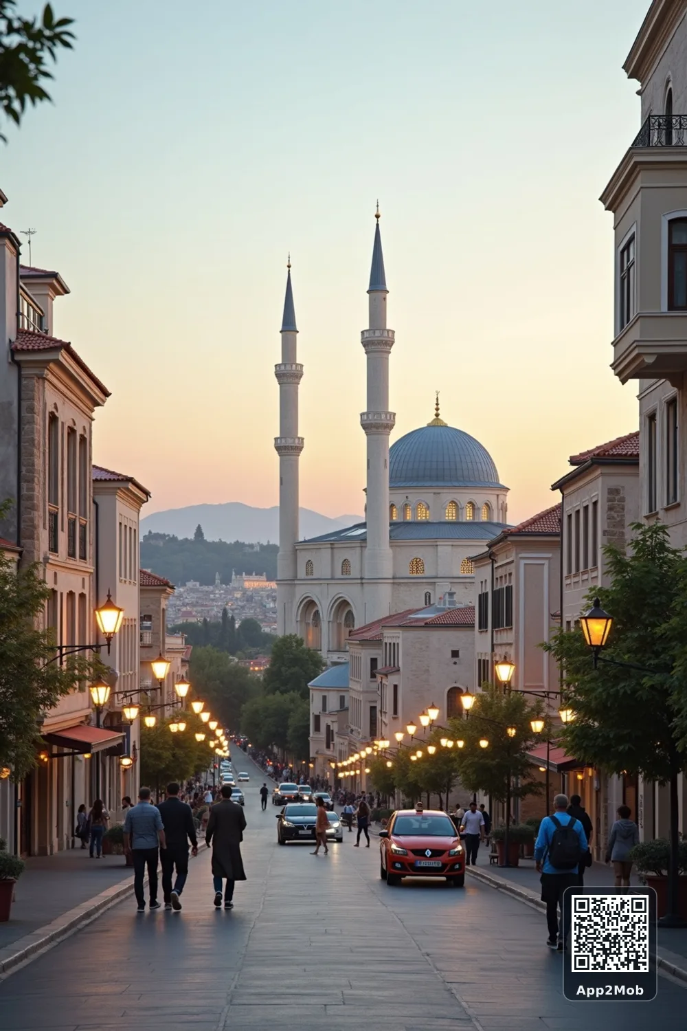 Islamic visual of Athens, Greece, with mosque-inspired architecture for Athens prayer times and qibla direction