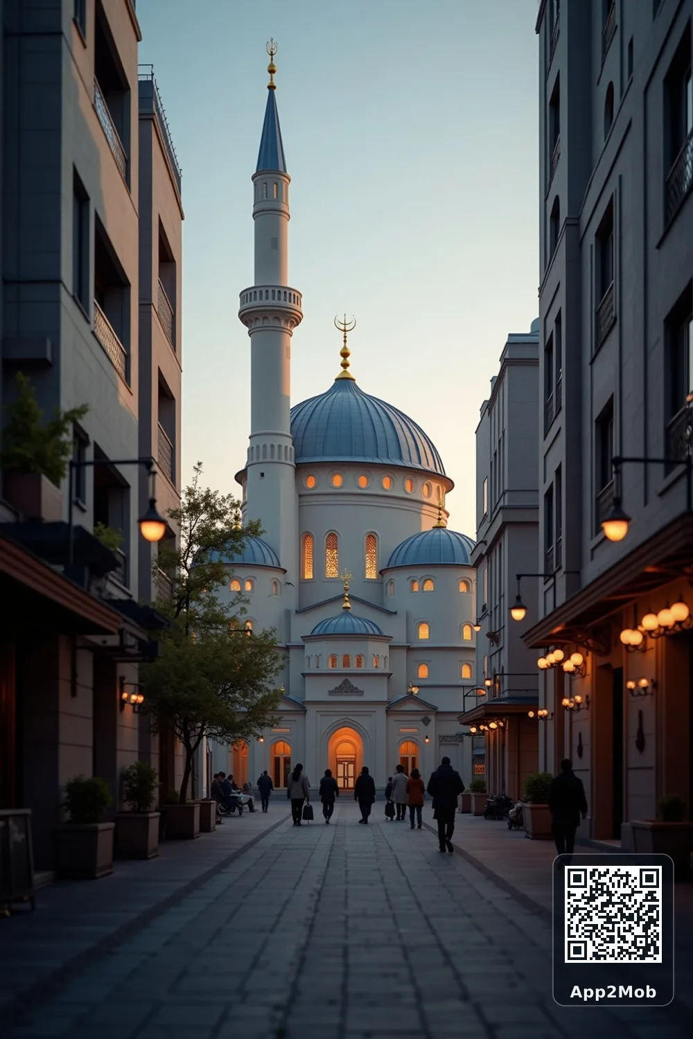 Yokohama city skyline with Islamic architecture representing prayer times and qibla direction in Japan