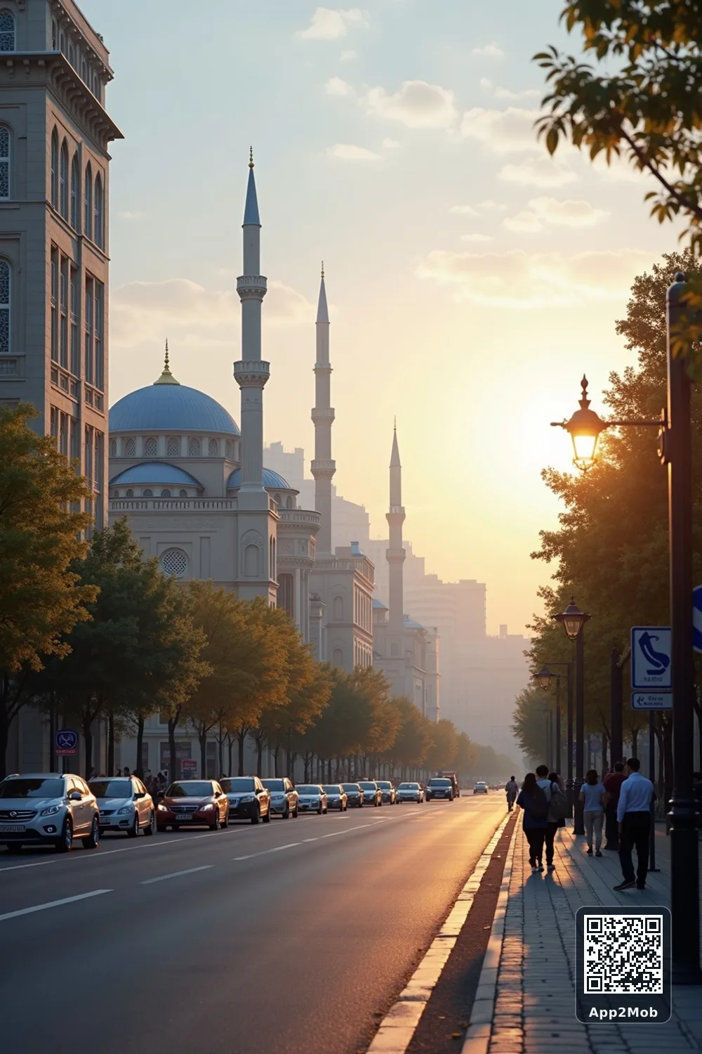 صورة إسلامية لمدينة ألماتي في كازاخستان مع مواقيت الصلاة واتجاه القبلة