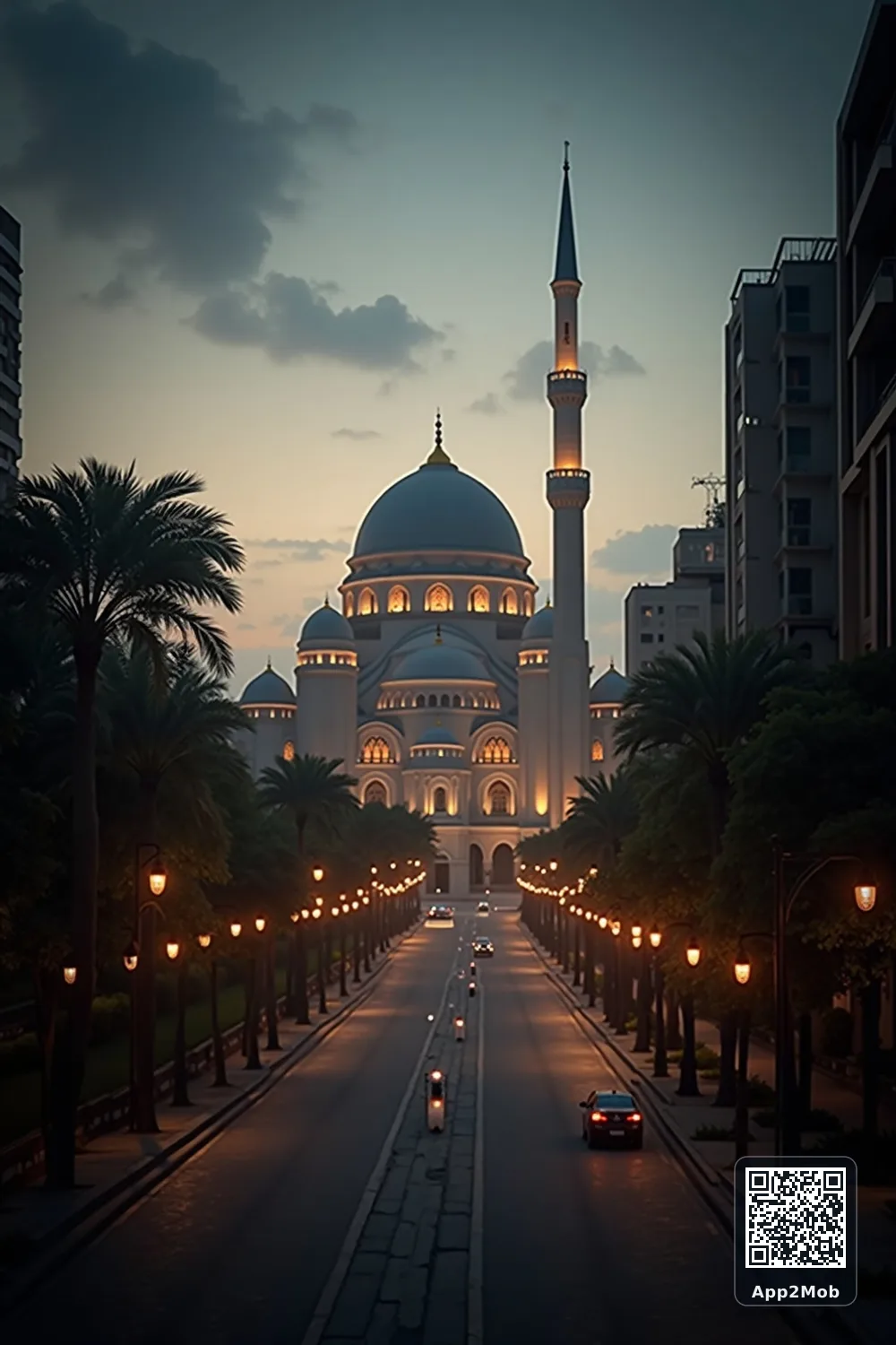 Islamic visual of Johor Bahru, Malaysia, with mosque-inspired architecture for Johor Bahru prayer times and qibla direction