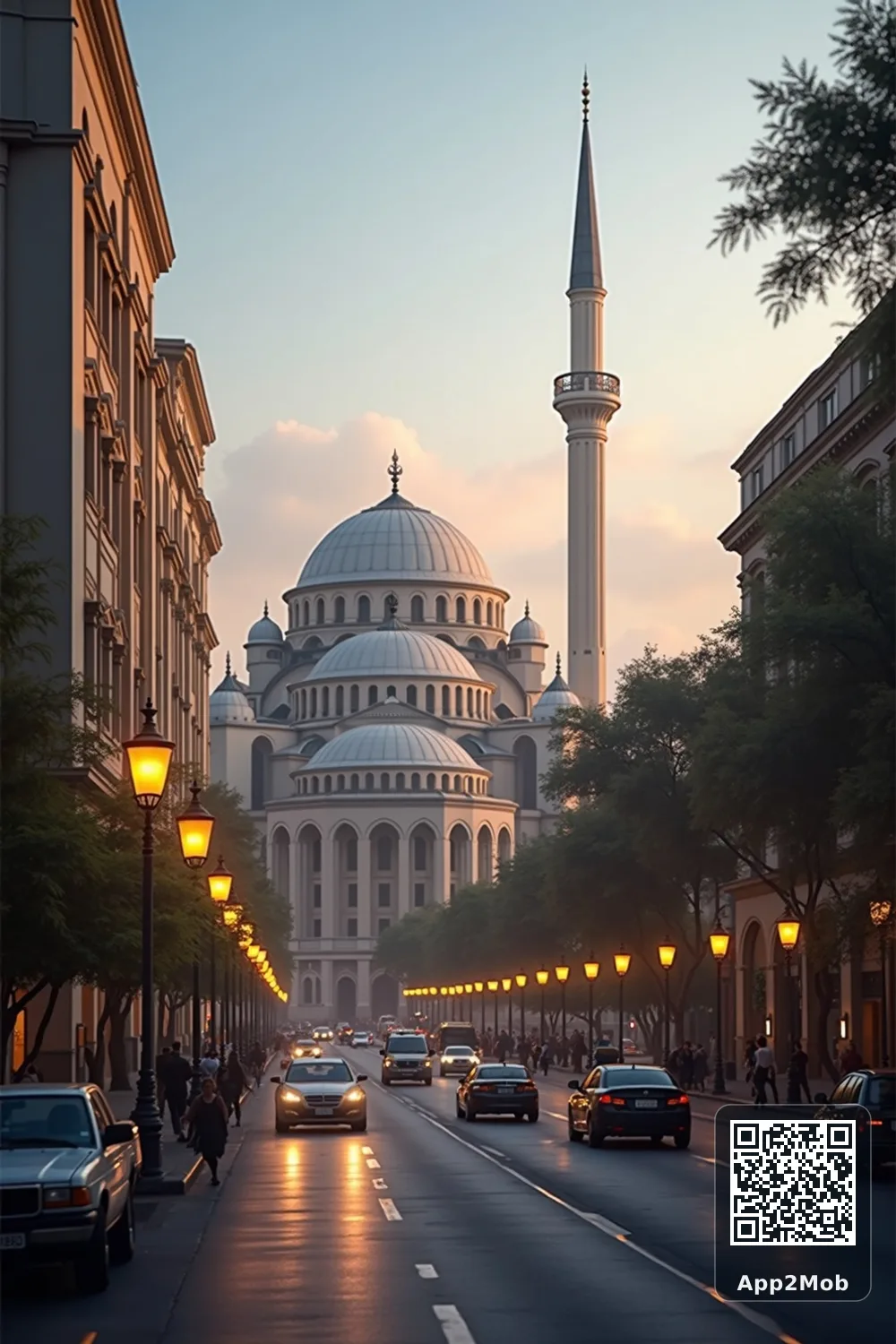 Mexico City city skyline with Islamic architecture representing prayer times and qibla direction in Mexico