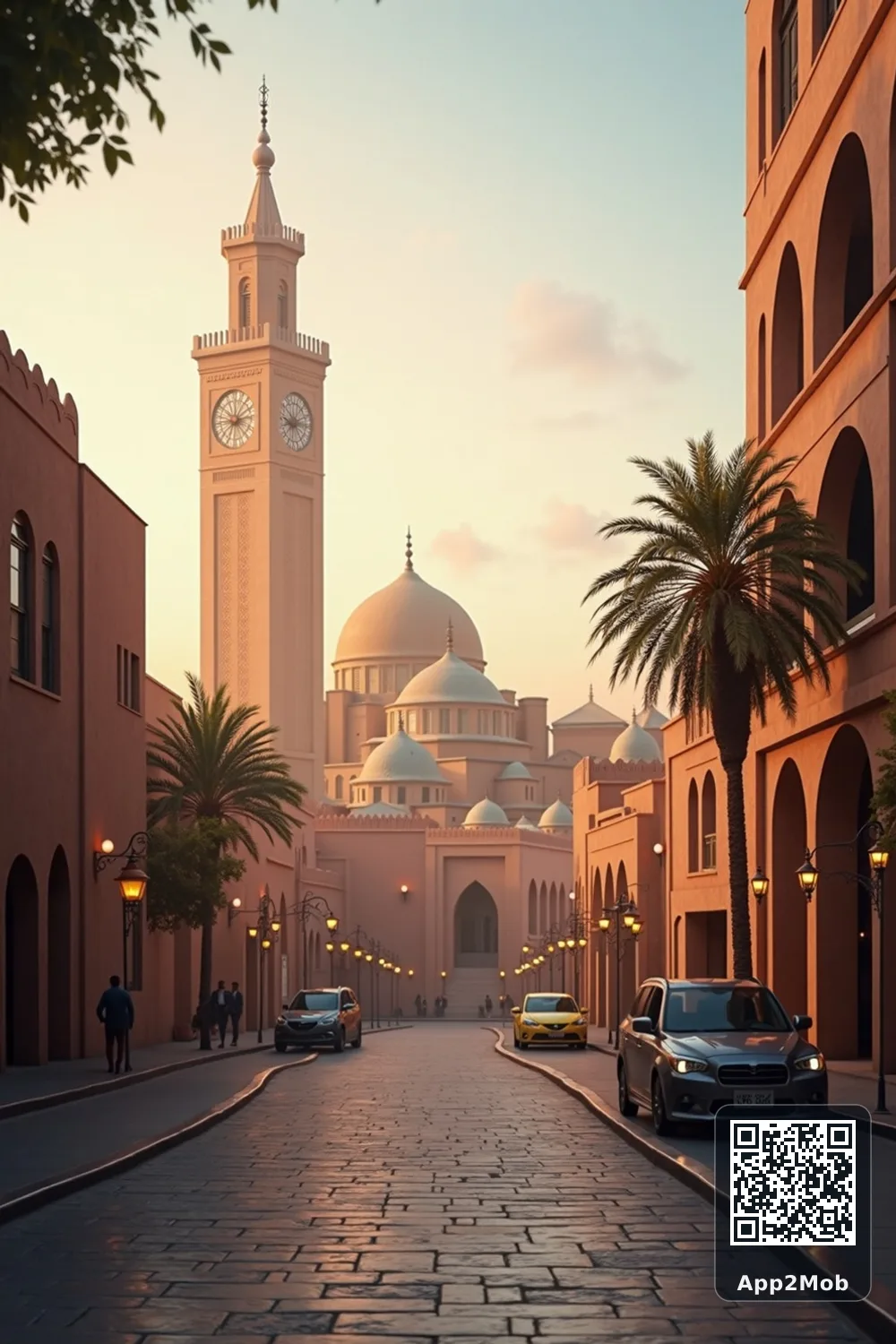 Marrakesh city skyline with Islamic architecture representing prayer times and qibla direction in Morocco