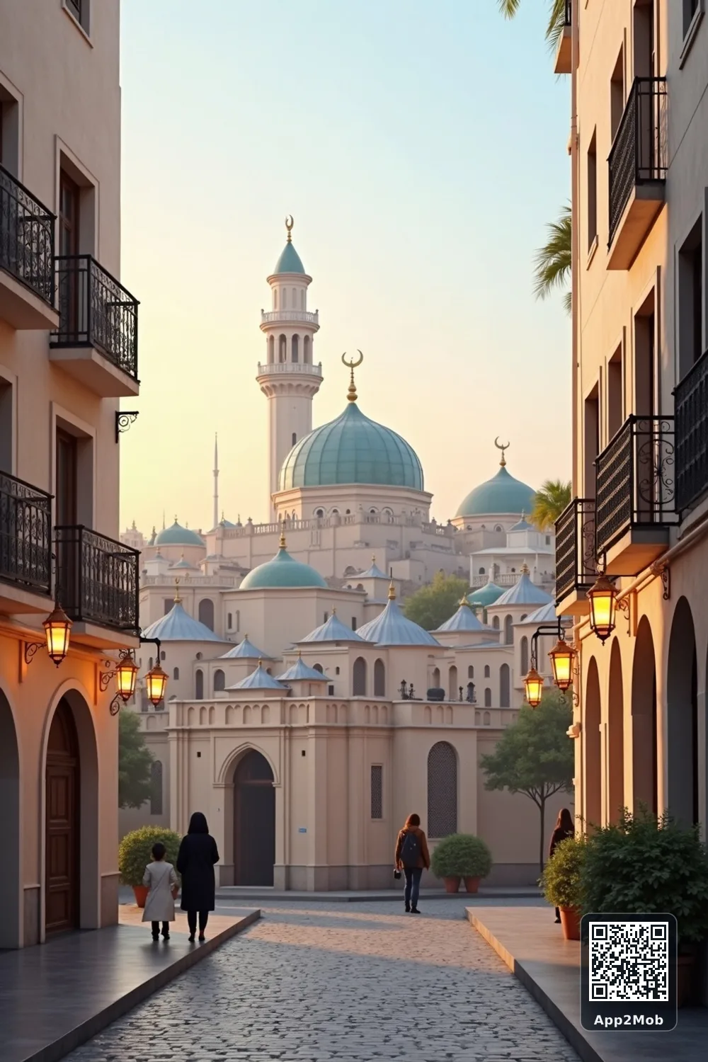 Islamic visual of Tangier, Morocco, with mosque-inspired architecture for Tangier prayer times and qibla direction