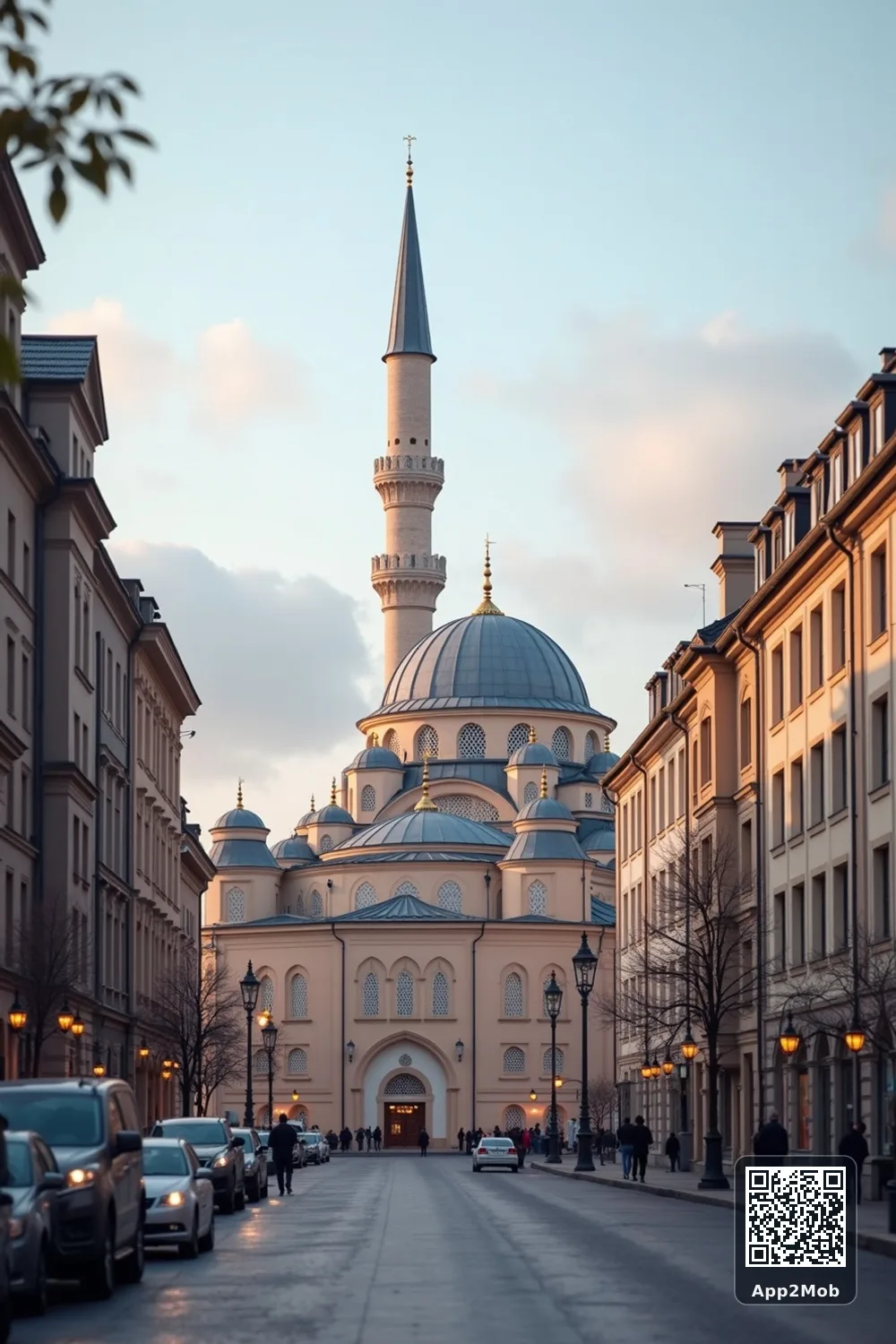 Islamic visual of Oslo, Norway, with mosque-inspired architecture for Oslo prayer times and qibla direction