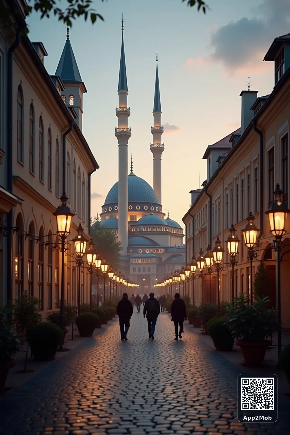 Islamic visual of Krakow, Poland, with mosque-inspired architecture for Krakow prayer times and qibla direction