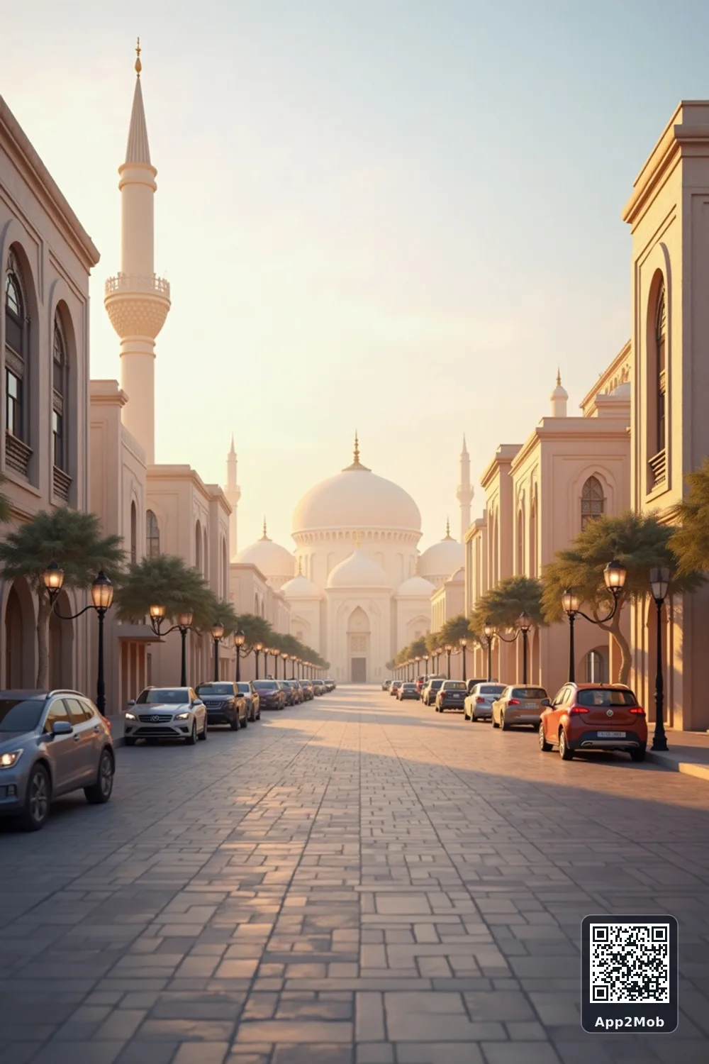Islamic visual of Jeddah, Saudi Arabia, with mosque-inspired architecture for Jeddah prayer times and qibla direction