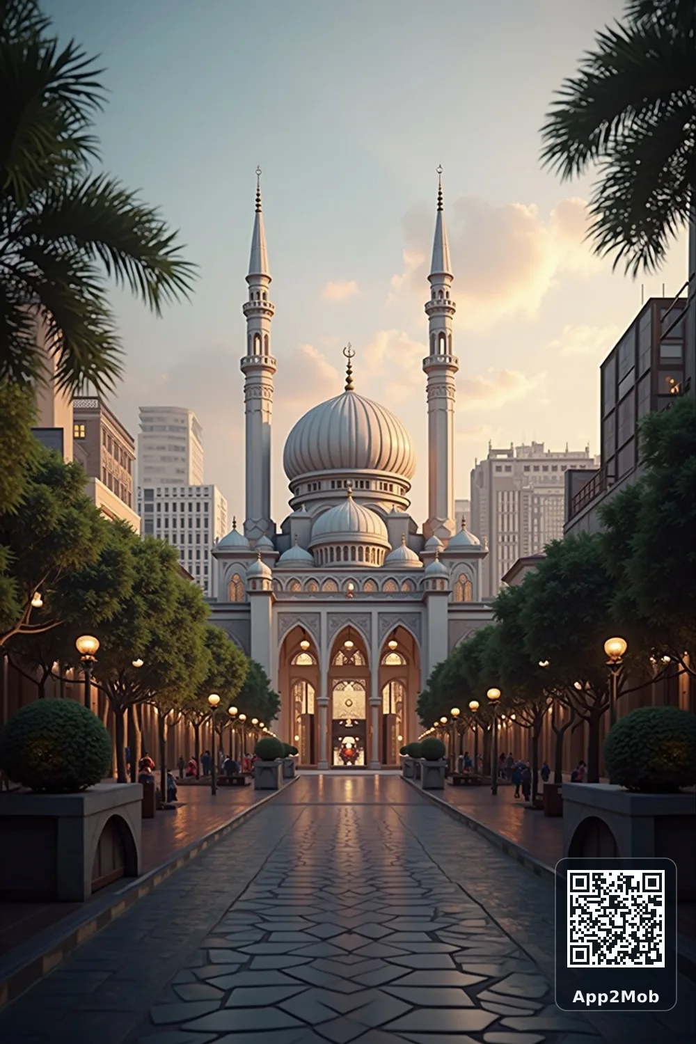 Bangkok city skyline with Islamic architecture representing prayer times and qibla direction in Thailand