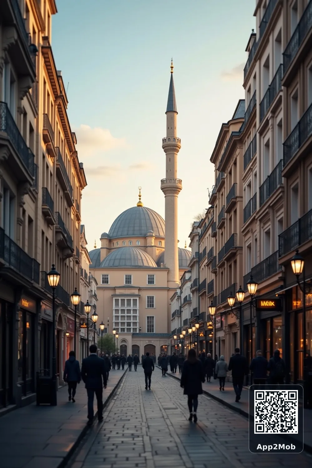 London city skyline with Islamic architecture representing prayer times and qibla direction in United Kingdom