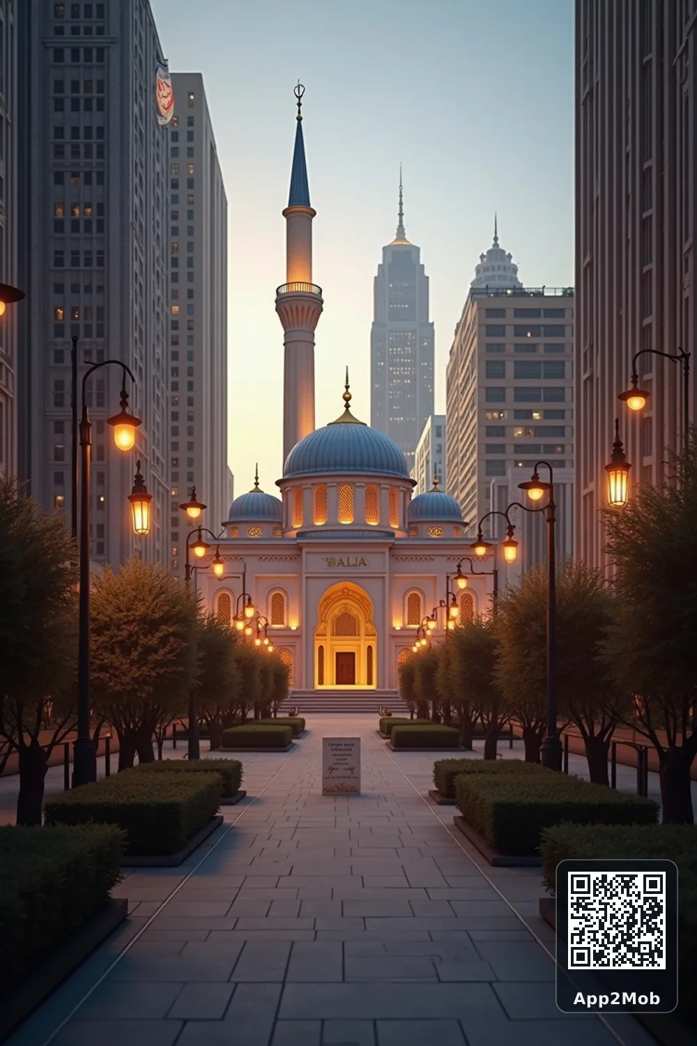Islamic visual of Dallas, United States, with mosque-inspired architecture for Dallas prayer times and qibla direction