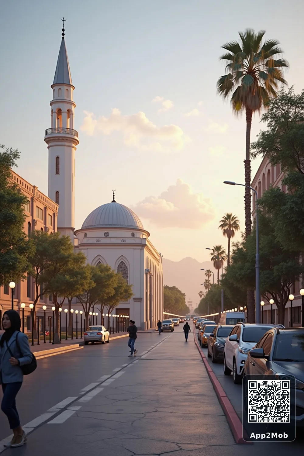 Islamic visual of San Diego, United States, with mosque-inspired architecture for San Diego prayer times and qibla direction