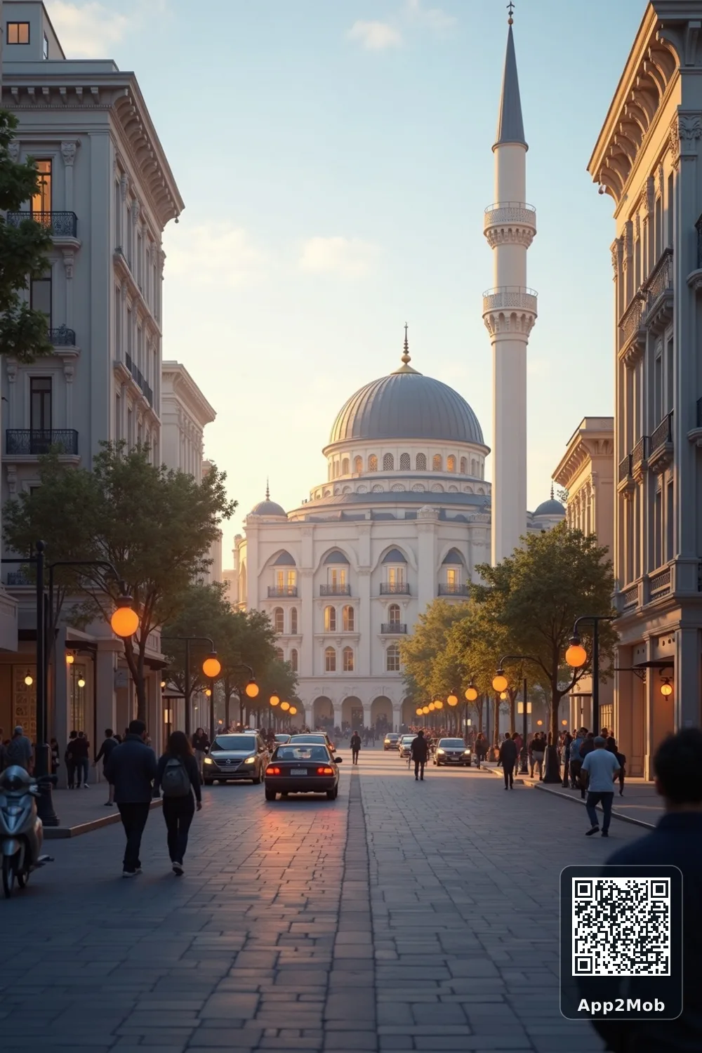 Islamic visual of San Francisco, United States, with mosque-inspired architecture for San Francisco prayer times and qibla direction